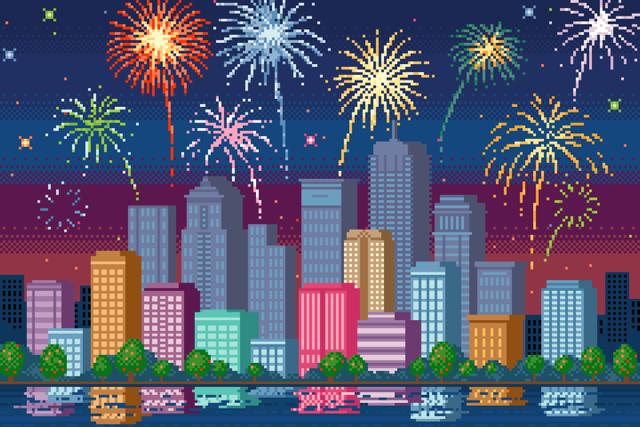 Downtown Fireworks – Premium DIY Diamond Painting Kit (Square) – Licensed Art by Kishan Trivedi – 40x60cm
