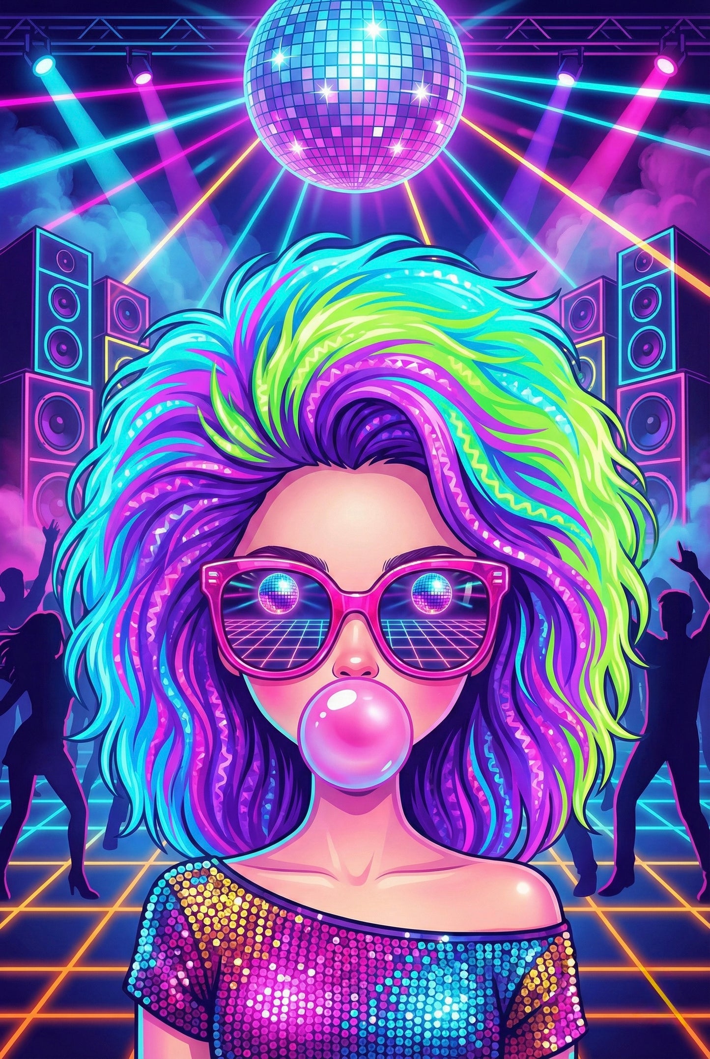 Neon Disco Girl – Premium DIY Diamond Painting Kit (Square) – Art by Kara – A2