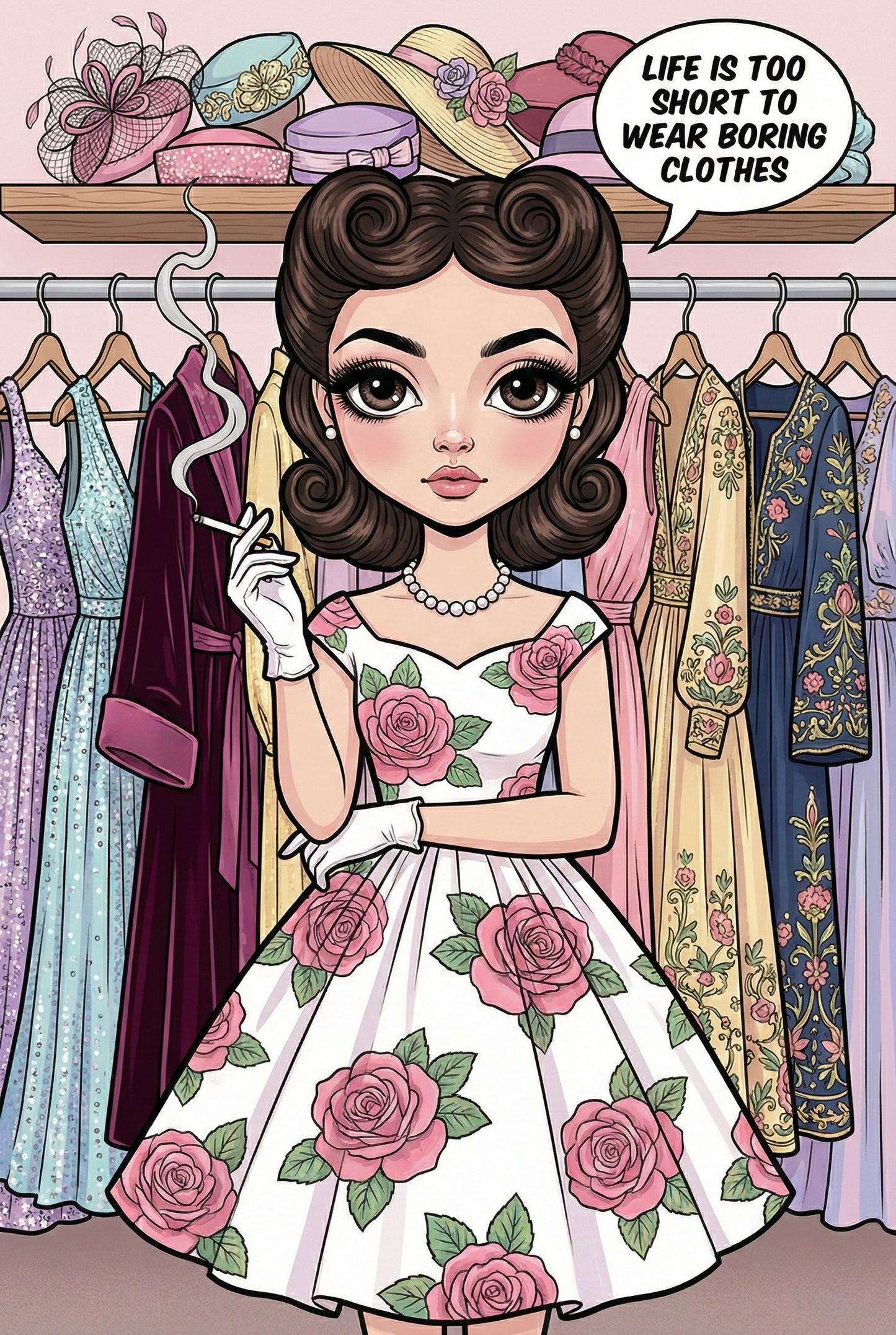 Retro Fashionista – Premium DIY Diamond Painting Kit (Square) – Art by Kara – A2