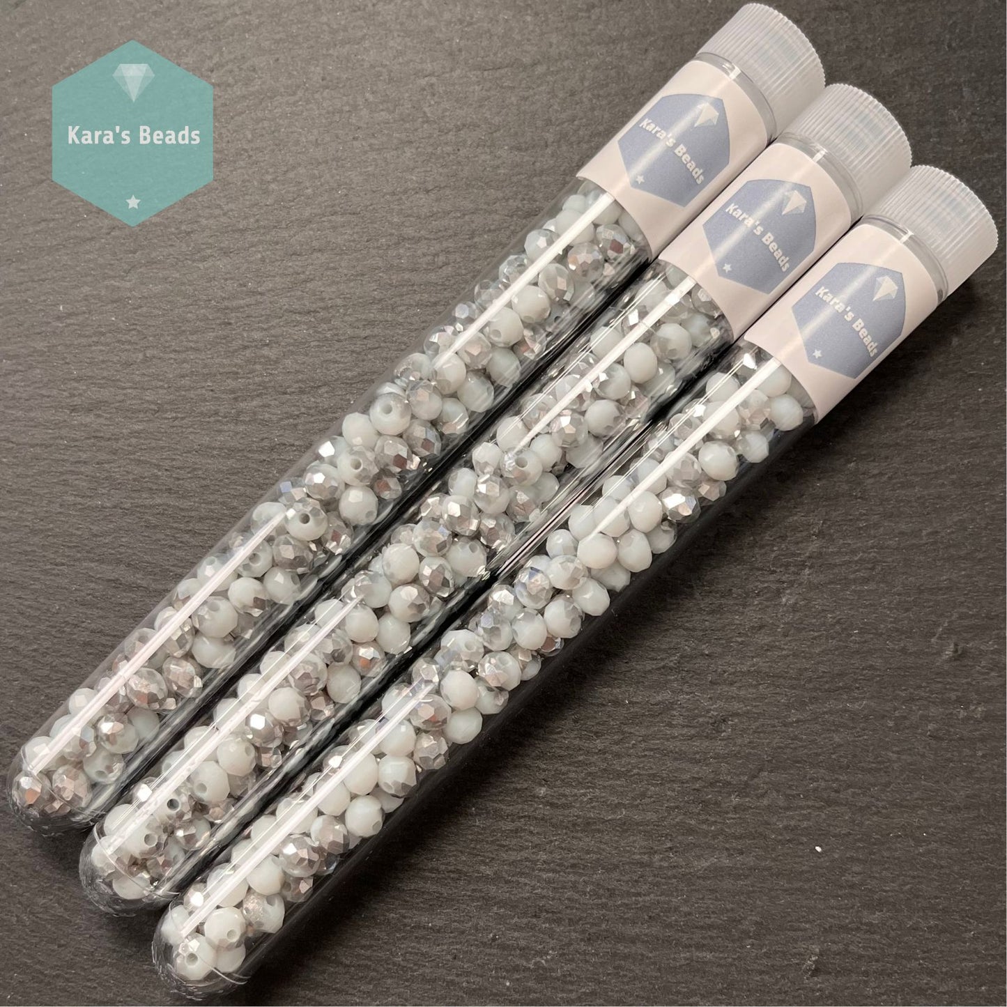 115pcs Tube 4x6 mm Rondelle Beads Half Silver Coat White