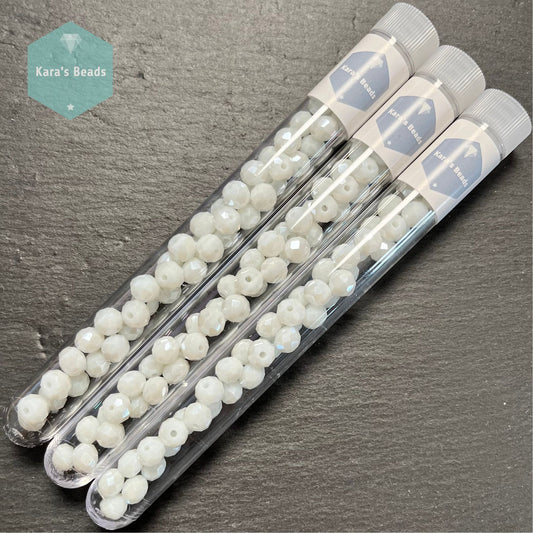45pcs Tube 6x8 mm Rondelle Beads White Luster