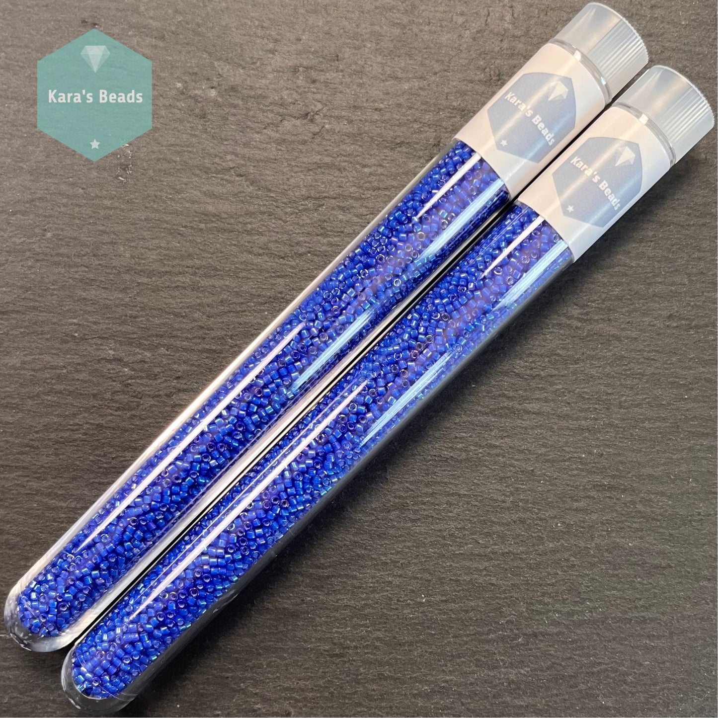 22g Tube 11/0 Miyuki Delica DB1785 White Lined Cobalt AB