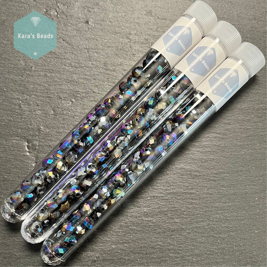 45pcs Tube 6x8 mm Rondelle Beads Half Rainbow Plated Gunmetal