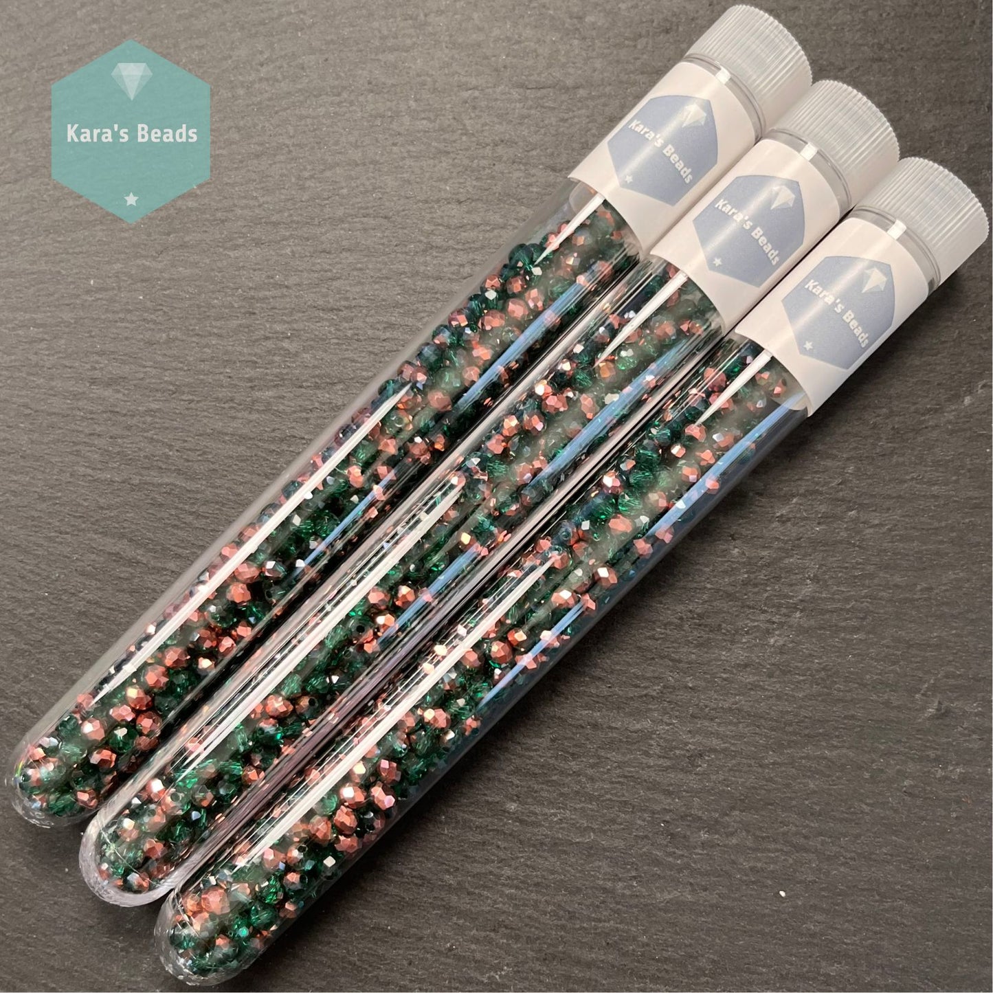 300pcs Tube 3x4mm Rondelle Beads Half Copper Coat Green