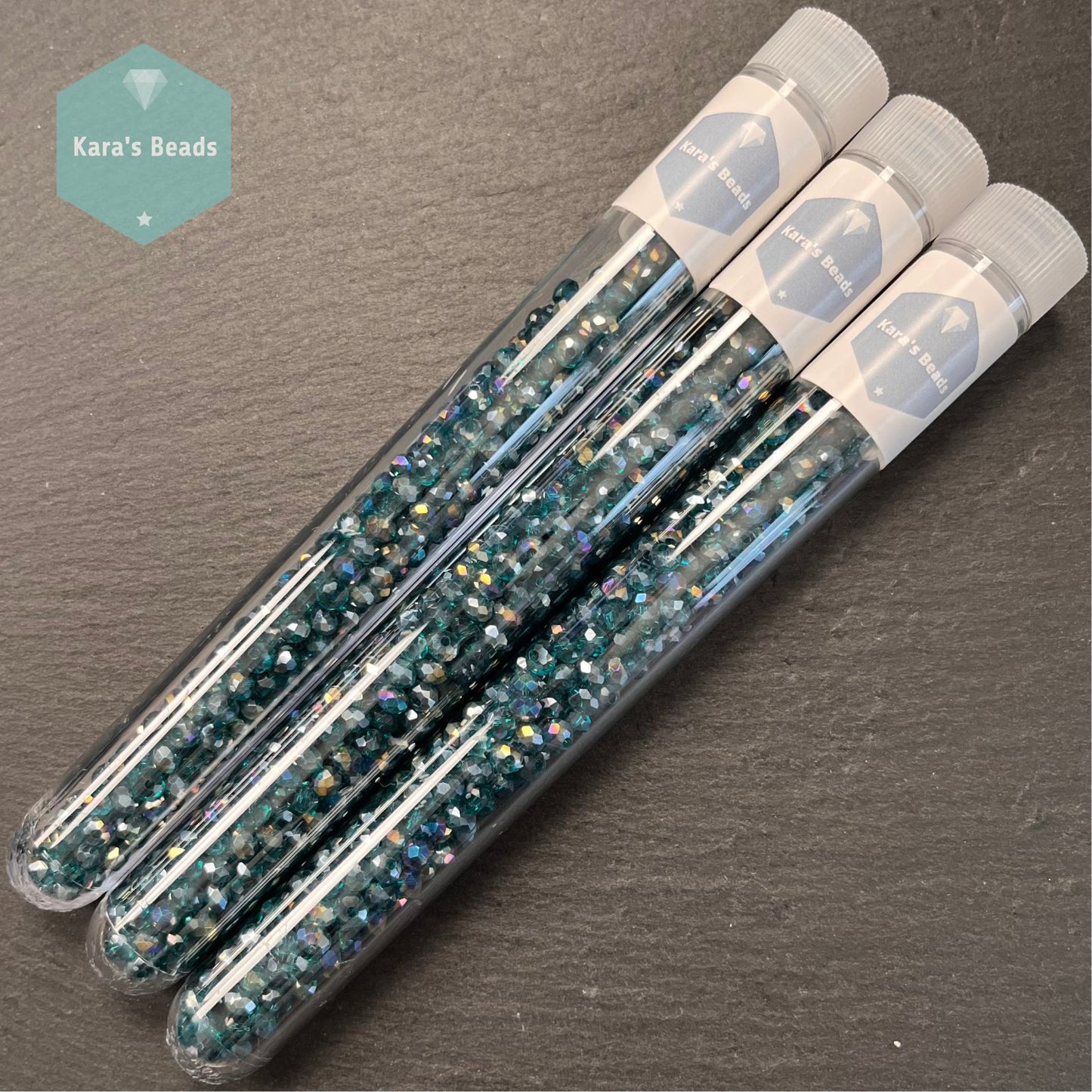 300pcs Tube 3x4mm Rondelle Beads Half Rainbow Coat Teal