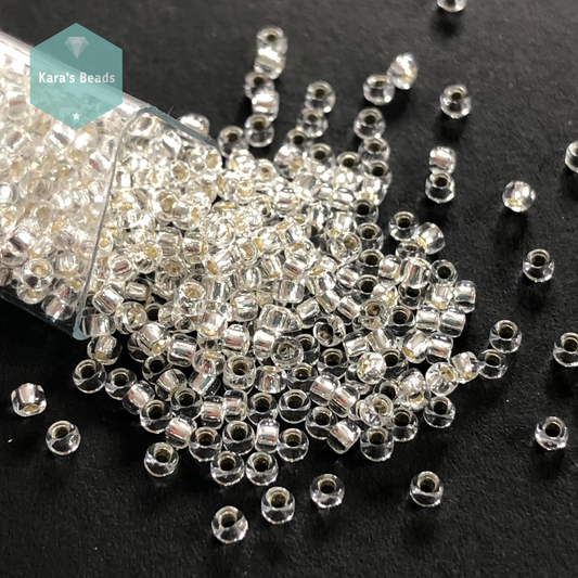 25g Tube 15/0 Toho TR15-21 Silver Lined Crystal