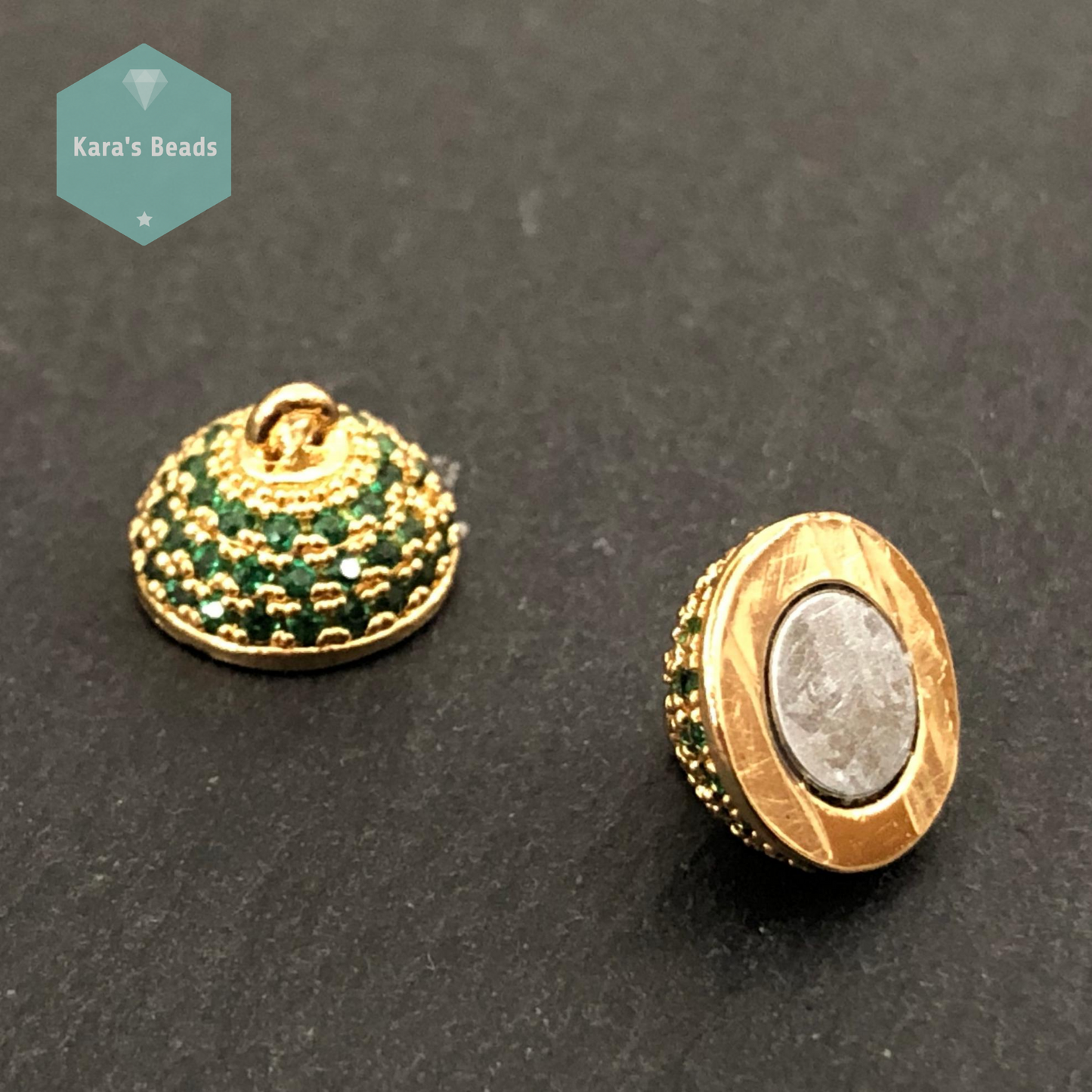 10 mm Gold with Green Zircon Round Strong Magnetic Clasp 1 pc