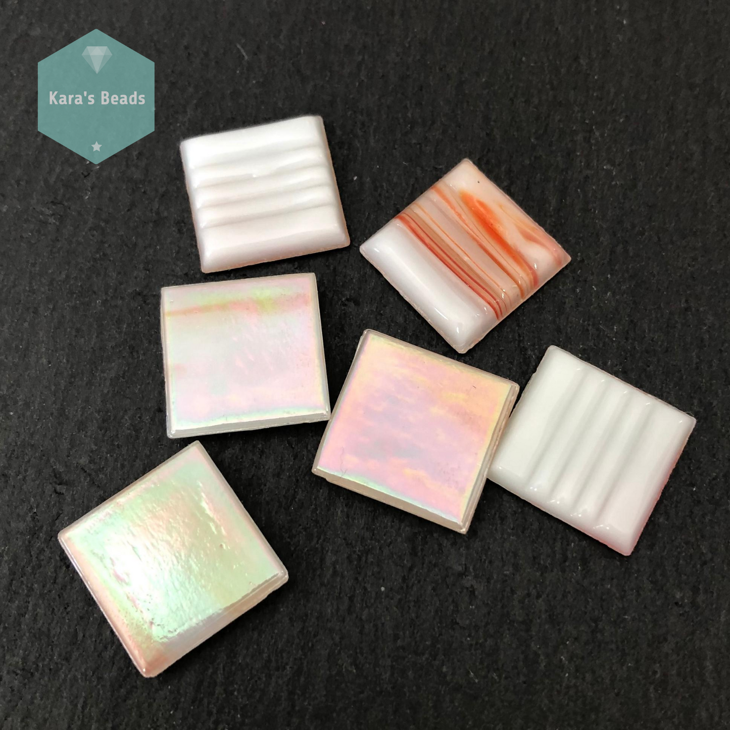 20x20 mm Tile Iridescent Cream w/ Pink Streaks 1 pc