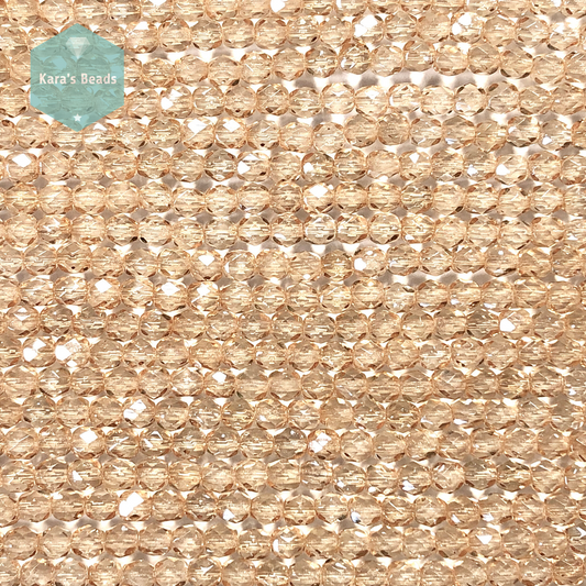 4mm Transparent Champagne Luster Fire Polish Round Beads