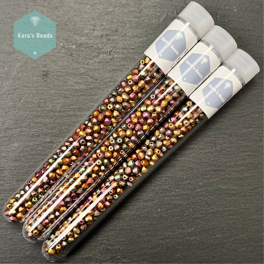 300pcs Tube 4mm Fire Polish 01640 Purple Iris Gold