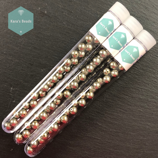 25pcs Tube 8mm Pearl Coated Green Alabaster Druk Round Beads