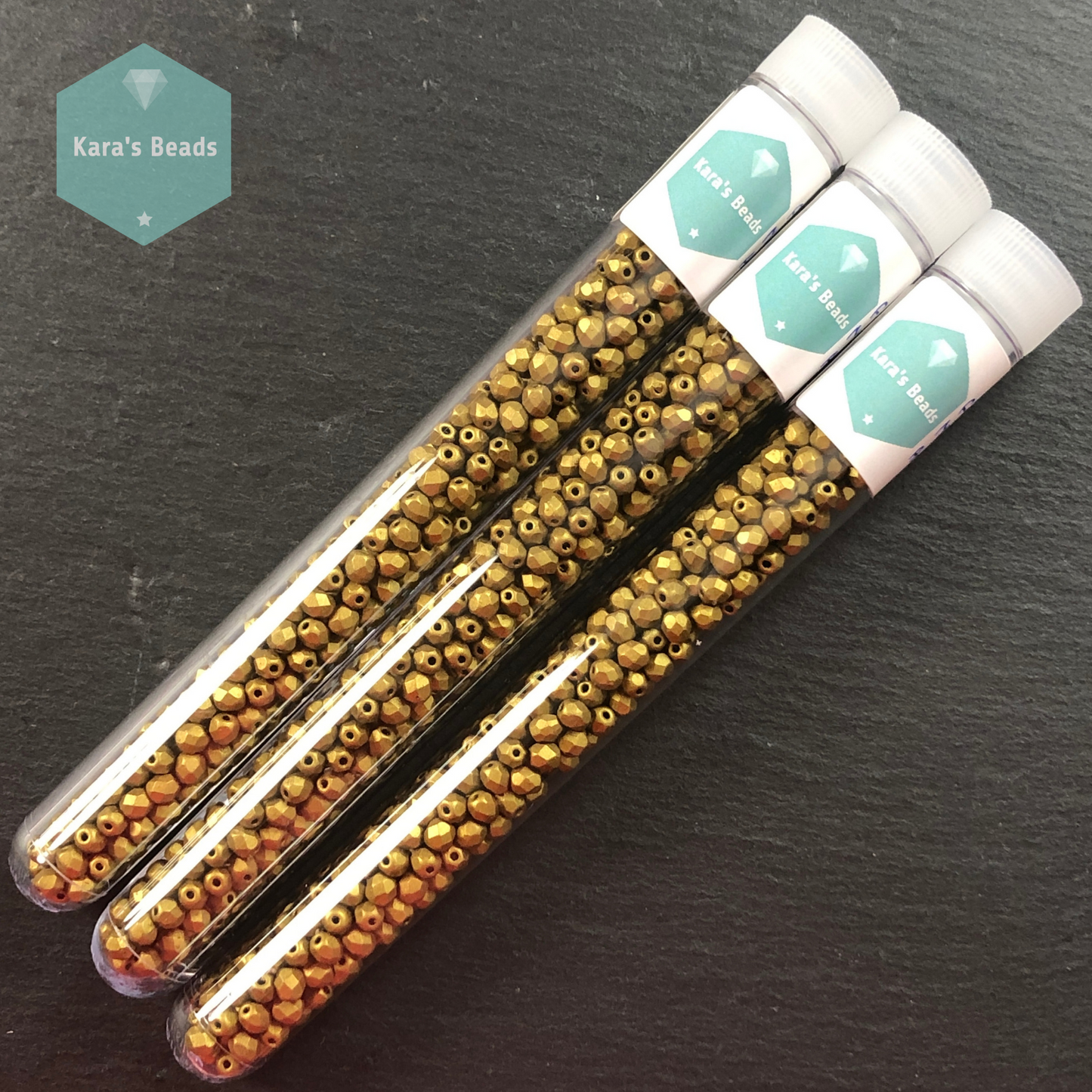 300pcs Tube 4mm Fire Polish 01720 Matte Metallic Aztec Gold