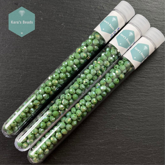 120pcs Tube 4x6 mm Opaque Olive AB Rondelle Beads
