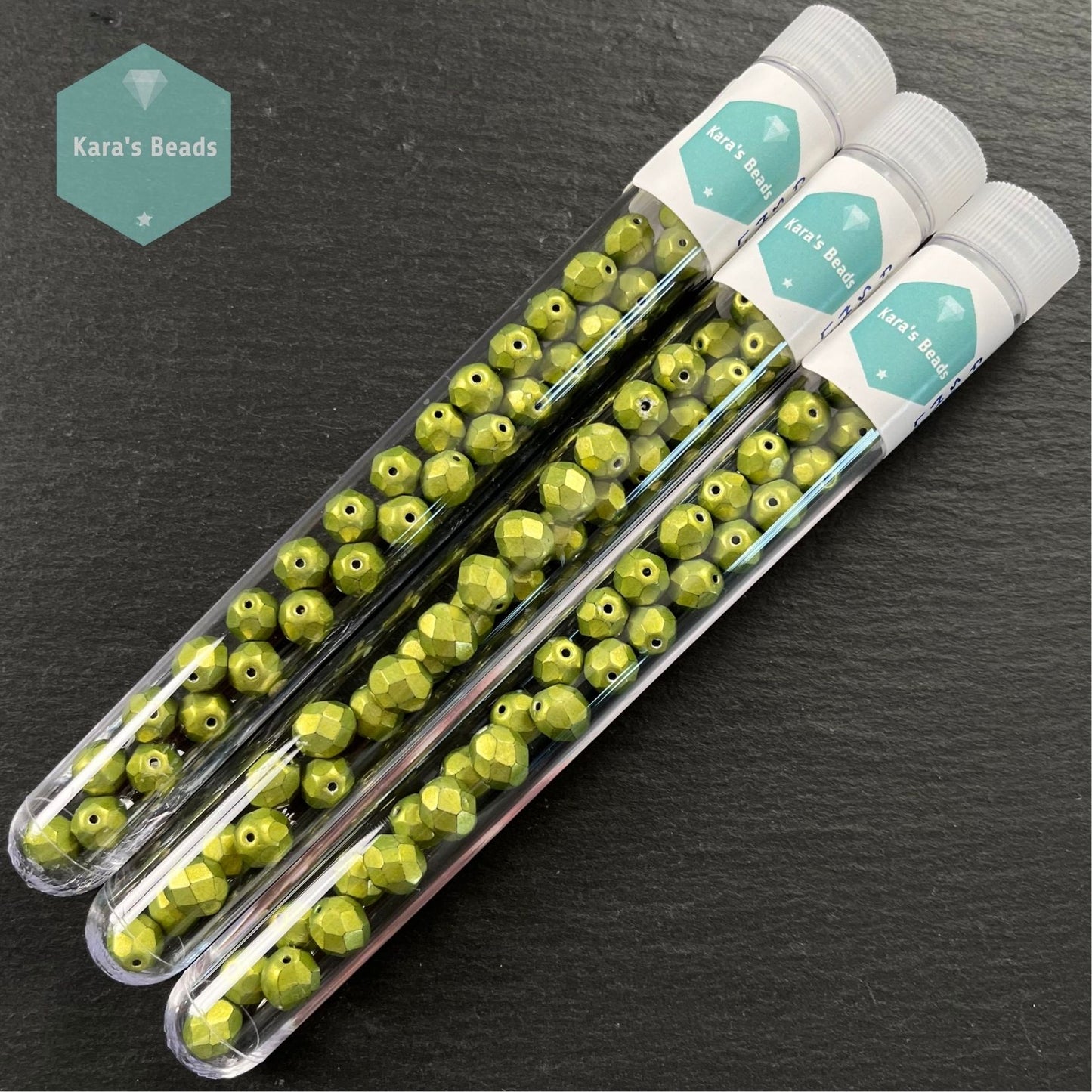 30pcs Tube 8mm Saturated Metallic Lime Punch Fire Polish Round Beads