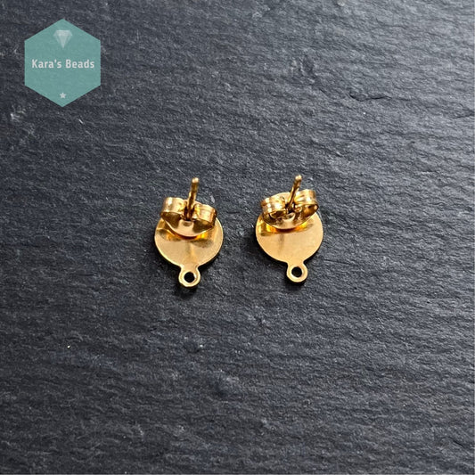 8mm Stainless Steel Round Earring Stud Posts Gold 1 pair