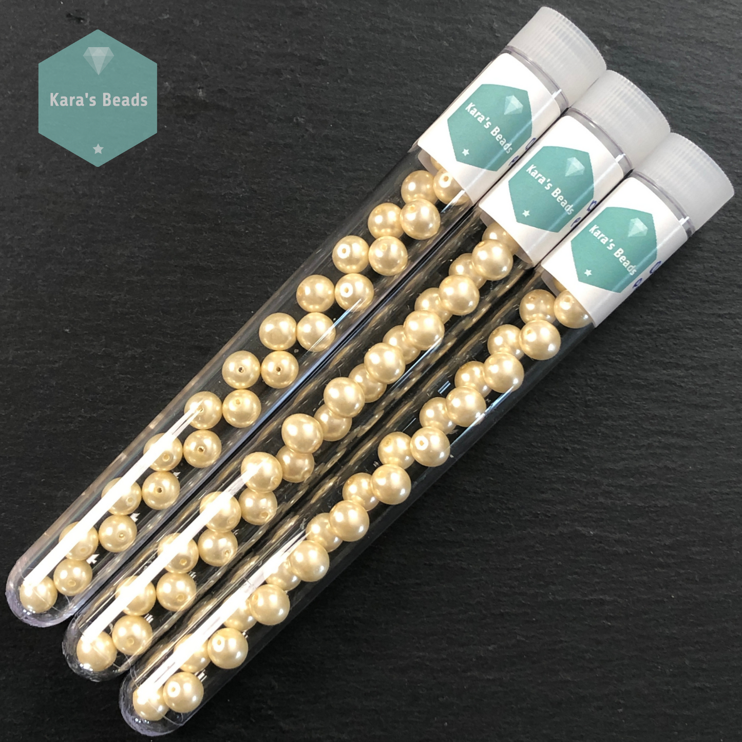 25pcs Tube 8mm Pearl Coated Cream Druk Round Beads