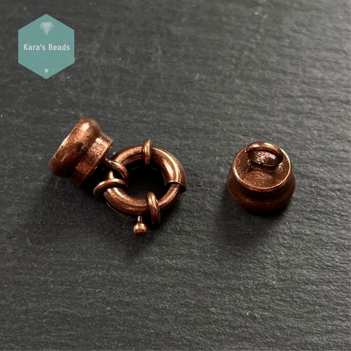 Spring Ring Clasp with 9mm Cord Ends Copper 1 pc