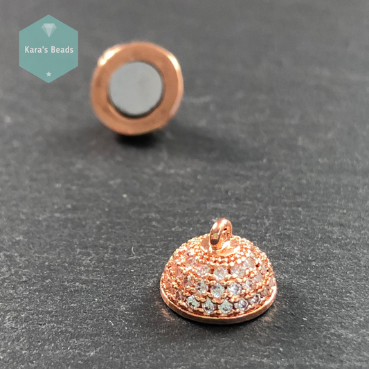 10 mm Rose Gold with Clear Zircon Round Strong Magnetic Clasp 1 pc