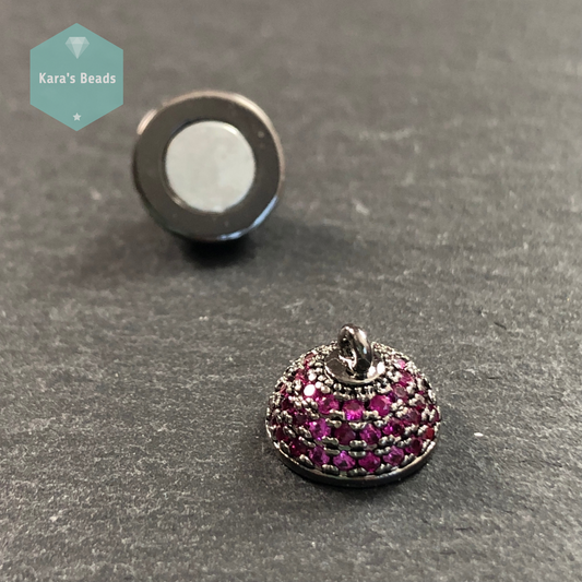 10 mm Black with Fuchsia Zircon Round Strong Magnetic Clasp 1 pc