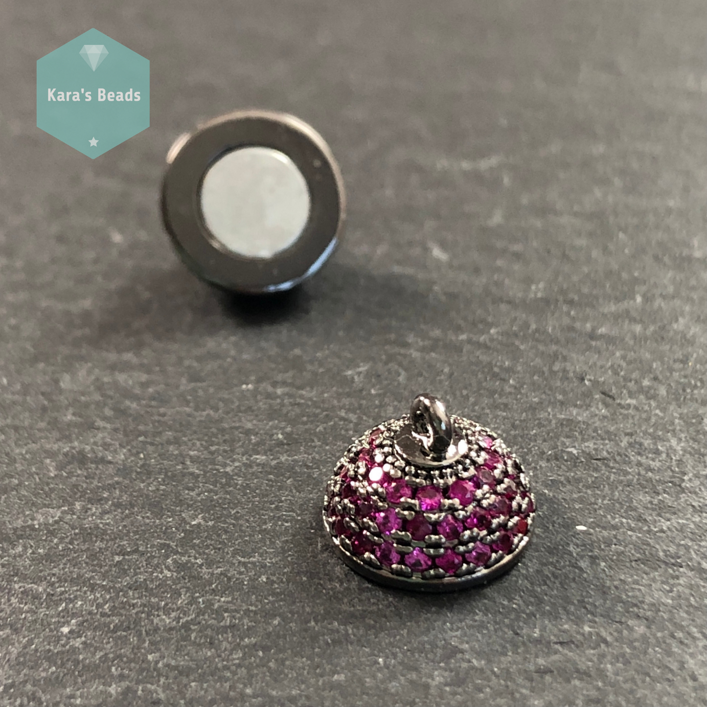 10 mm Black with Fuchsia Zircon Round Strong Magnetic Clasp 1 pc