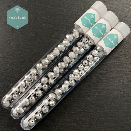 30pcs Tube 8mm Matte Metallic Silver Fire Polish Round Beads