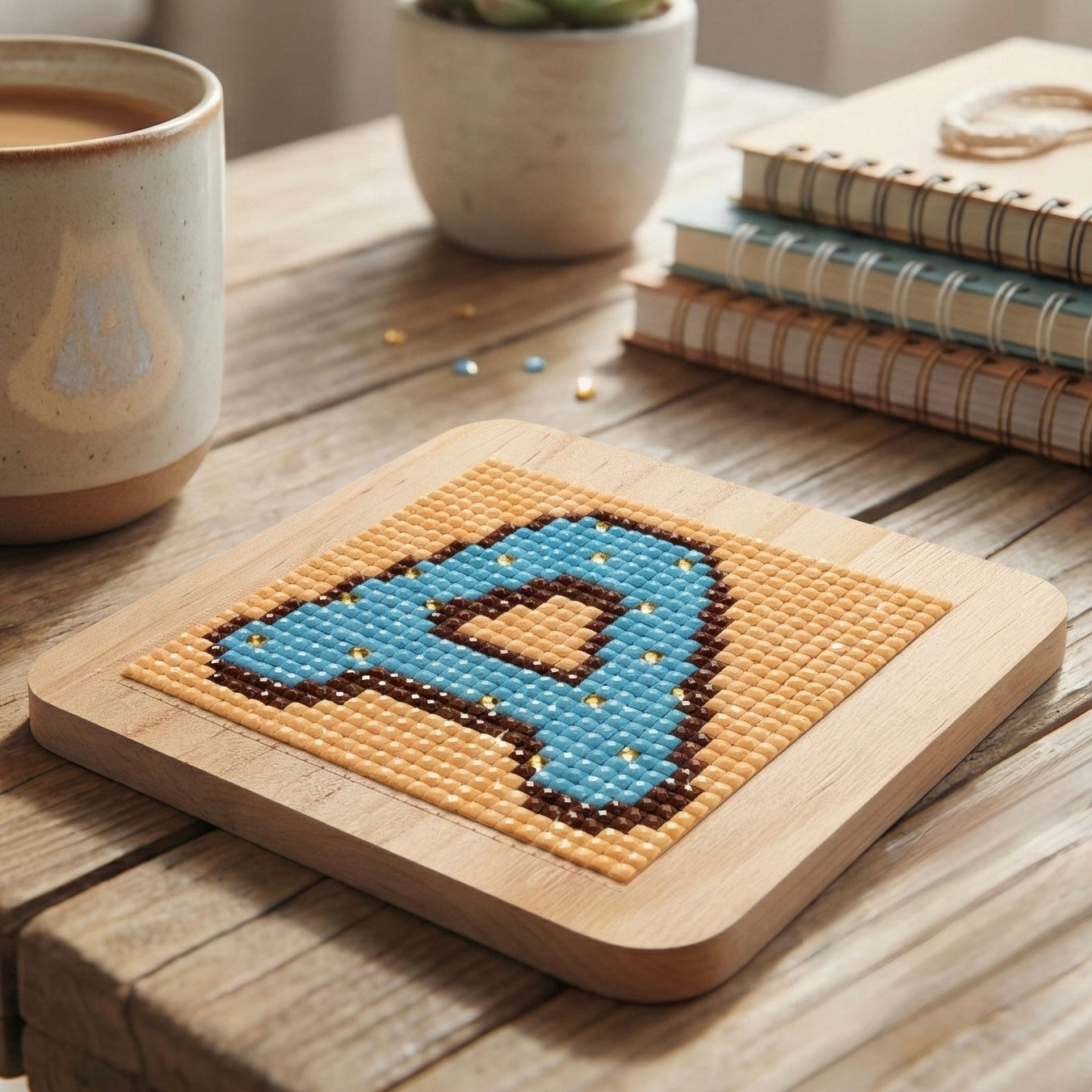 DIY Monogram Coaster | Leftover diamond painting drill project