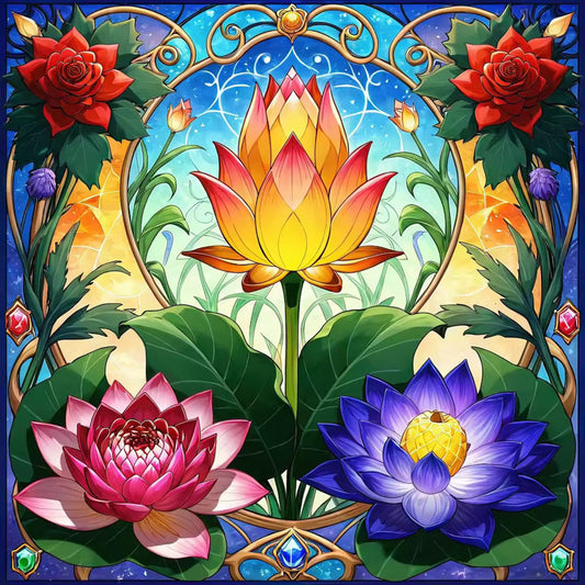Radiant Blossoms – Premium DIY Diamond Painting Kit (Square) – Royalty-Free Art – 40x40cm