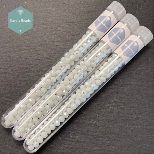 110pcs Tube 4x6 mm Rondelle Beads White Luster