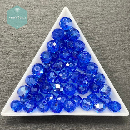 50pcs Tube 6x8 mm Rondelle Beads Transparent Royal Blue Luster