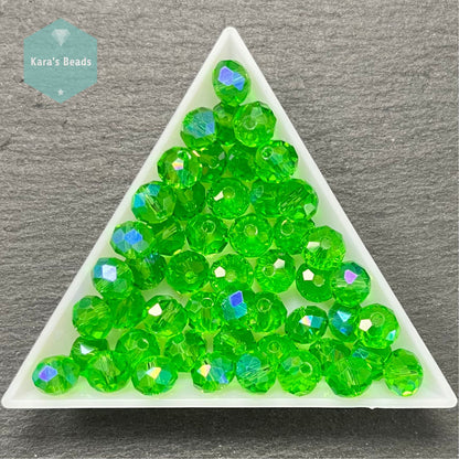 50pcs Tube 6x8 mm Rondelle Beads Half Rainbow Plated Olivine
