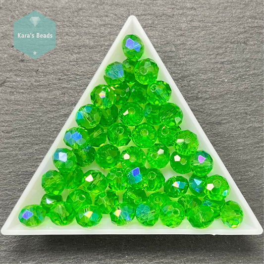 50pcs Tube 6x8 mm Rondelle Beads Half Rainbow Plated Olivine