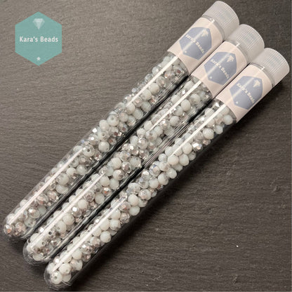 115pcs Tube 4x6 mm Rondelle Beads Half Silver Coat White