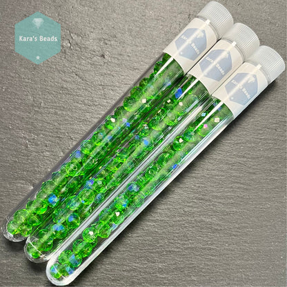 50pcs Tube 6x8 mm Rondelle Beads Half Rainbow Plated Olivine