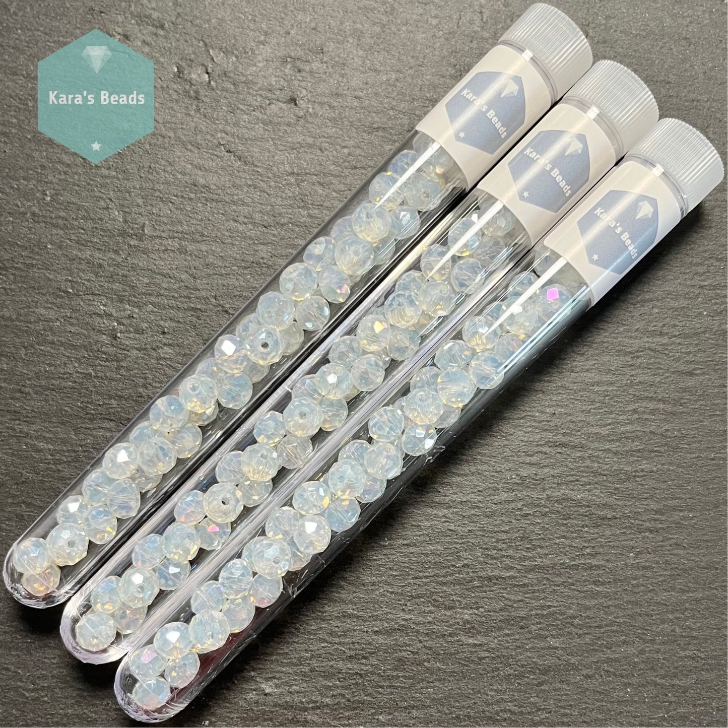 50pcs Tube 6x8 mm Rondelle Beads Transparent White Opal