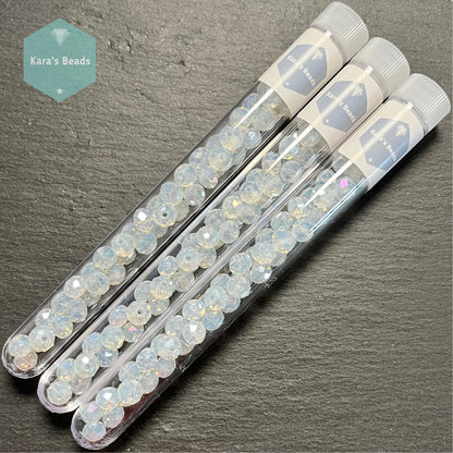 50pcs Tube 6x8 mm Rondelle Beads Transparent White Opal
