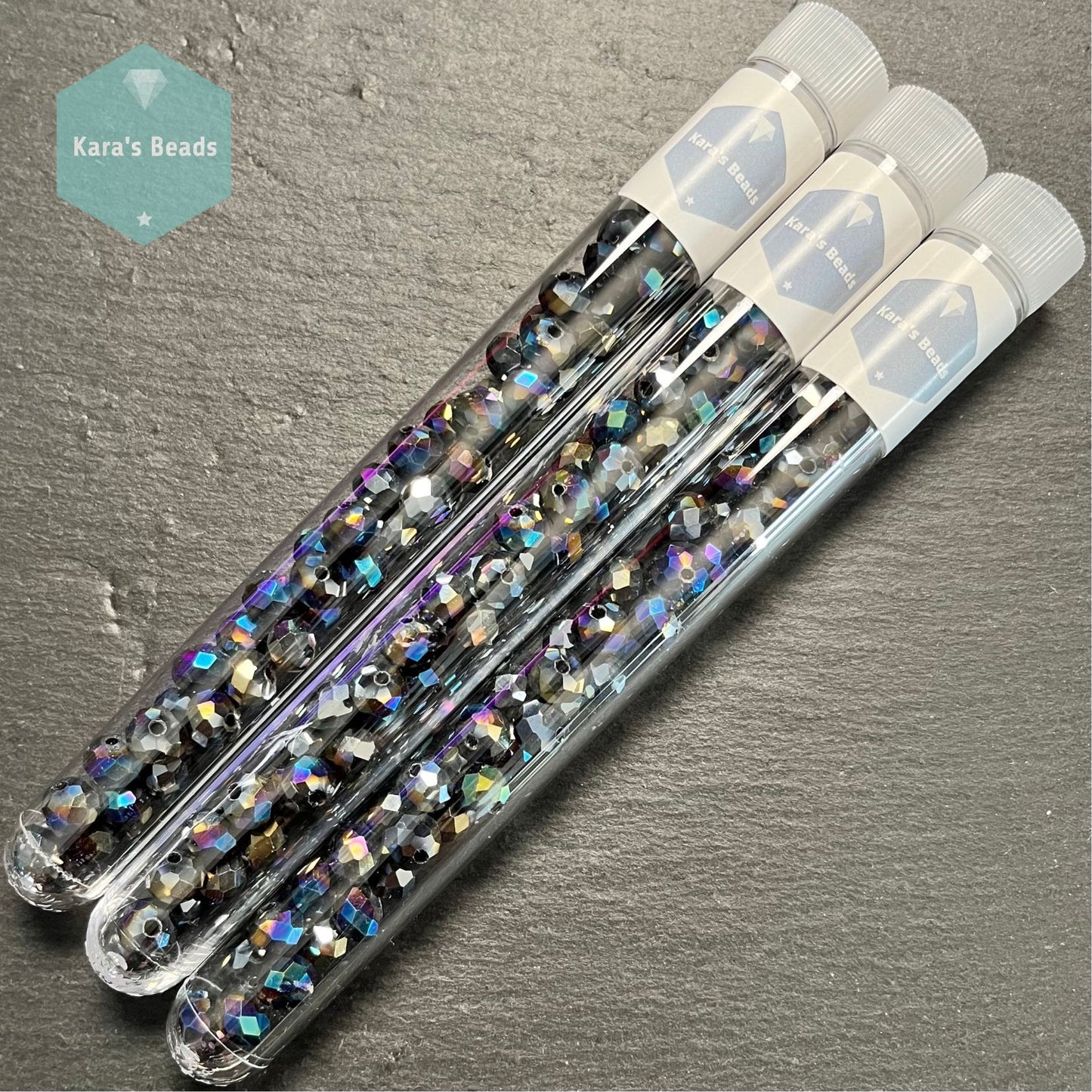 45pcs Tube 6x8 mm Rondelle Beads Half Rainbow Plated Gunmetal