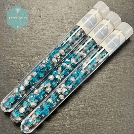 50pcs Tube 6x8 mm Rondelle Beads Half Silver Coat Aquamarine