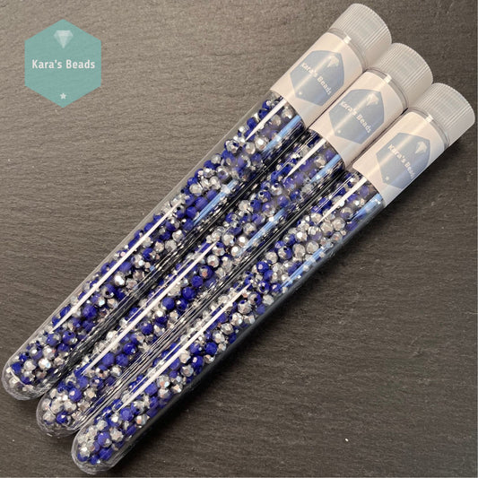 300pcs Tube 3x4mm Rondelle Beads Half Silver Coat Royal Blue