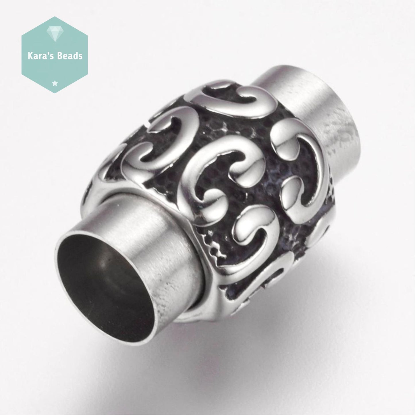 8mm Stainless Steel Magnetic Clasp Groovy Pattern 1 pc