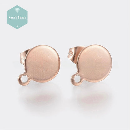 10mm Stainless Steel Round Earring Stud Posts Rose Gold 1 pair