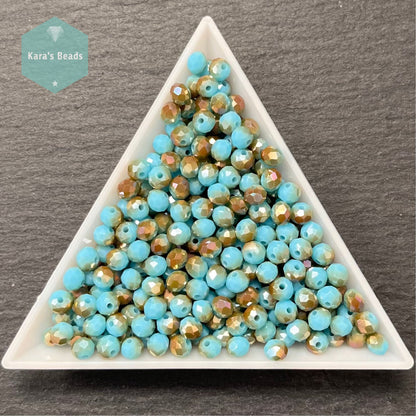 300pcs Tube 3x4mm Rondelle Beads Half Rainbow Coat Turquoise