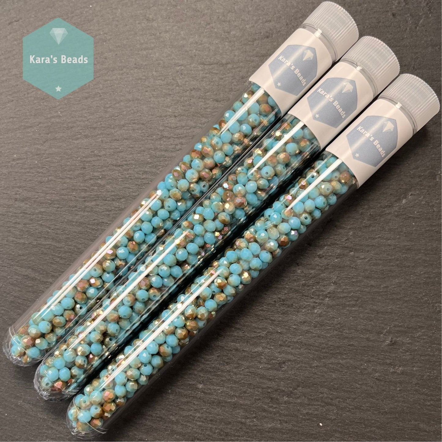 300pcs Tube 3x4mm Rondelle Beads Half Rainbow Coat Turquoise
