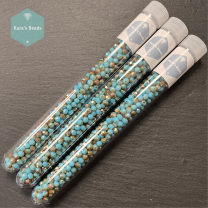 300pcs Tube 3x4mm Rondelle Beads Half Rainbow Coat Turquoise
