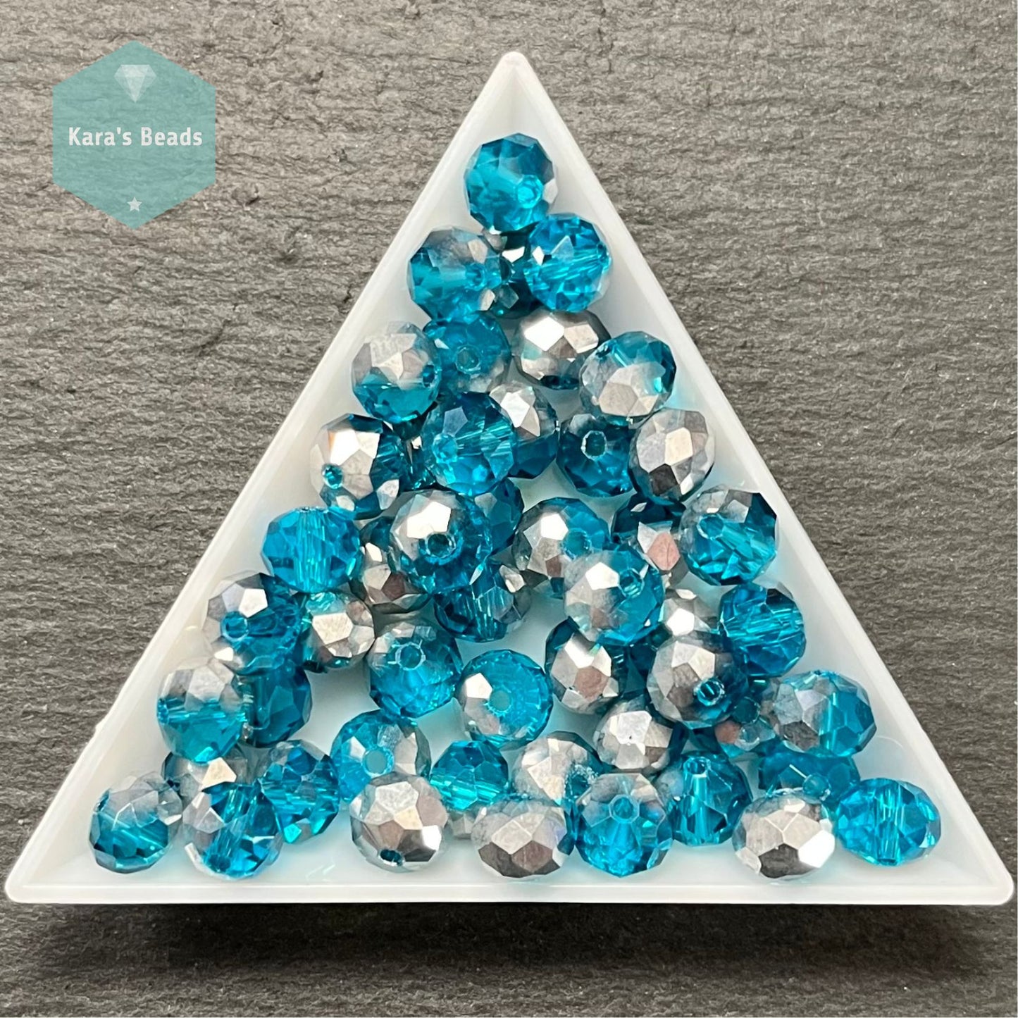 50pcs Tube 6x8 mm Rondelle Beads Half Silver Coat Aquamarine