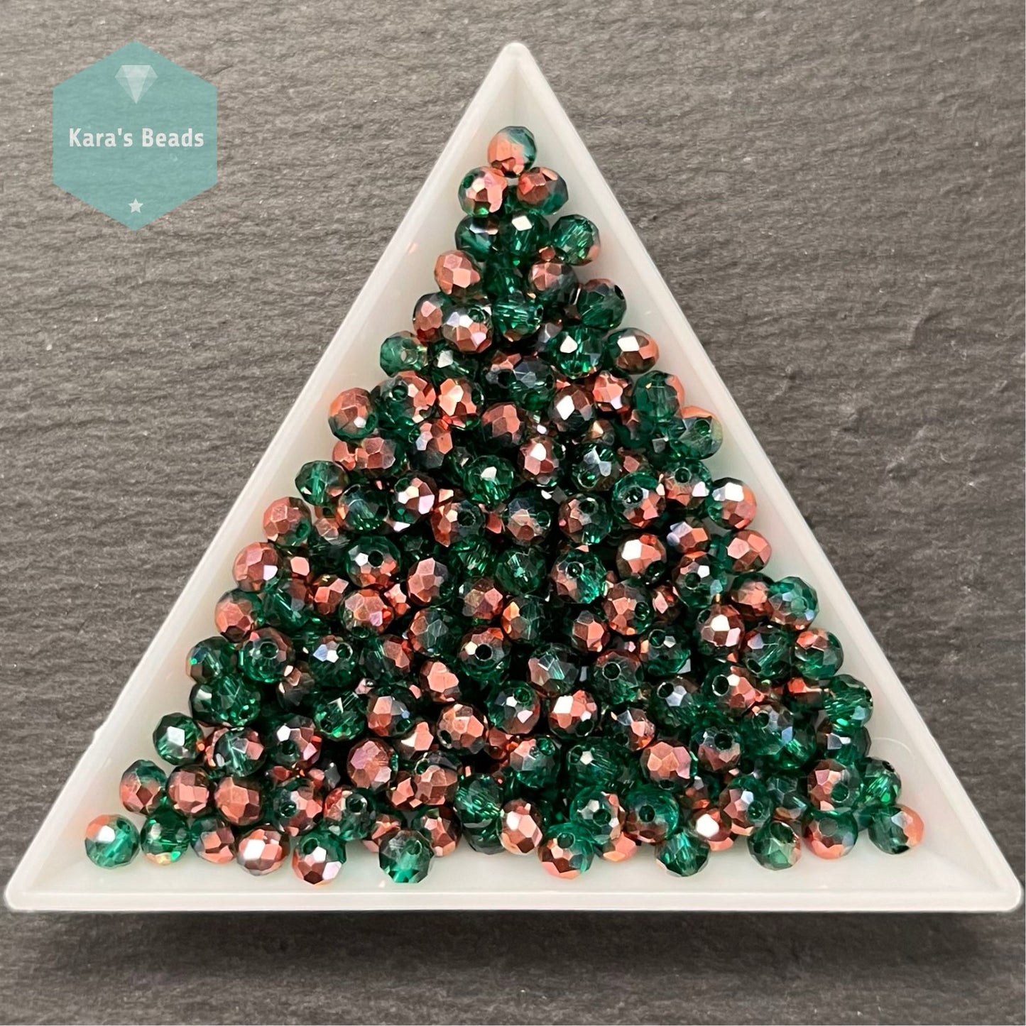 300pcs Tube 3x4mm Rondelle Beads Half Copper Coat Green