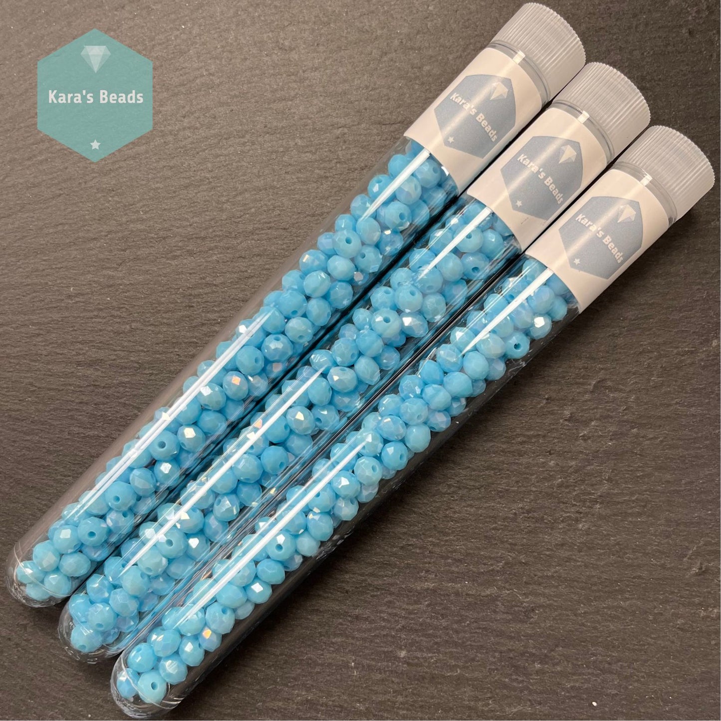 115pcs Tube 4x6 mm Rondelle Beads Light Blue Luster