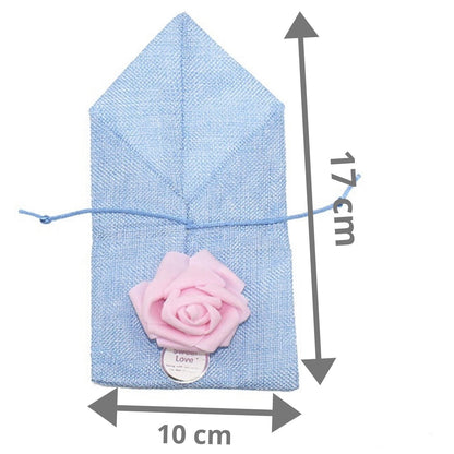 Jute Gift Bag with Rose - Baby Blue