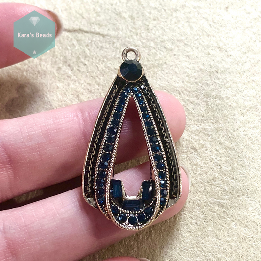 Antique Gold Pendant with Royal Blue Crystals 1 pc