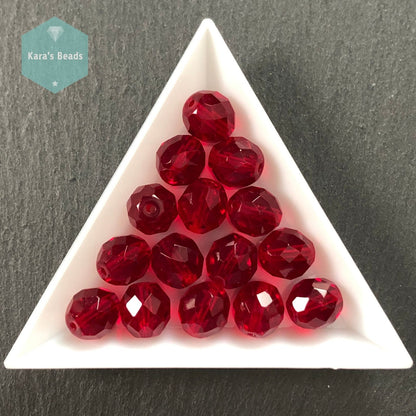 15pcs Tube 10mm Siam Ruby Fire Polish Round Beads