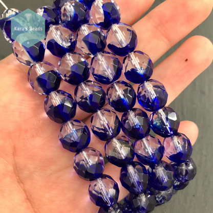 15 pcs String 12mm Cobalt Crystal Fire Polish Round Beads